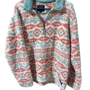 Southern Marsh Patterned Fleece Sweater - Coral and Mint